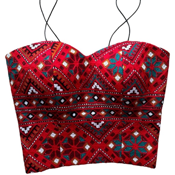 ⭐️2 for $140⭐️ Red Cultural Charm Elegant Crop Top Corset Vintage Tapestry - Picture 2 of 3